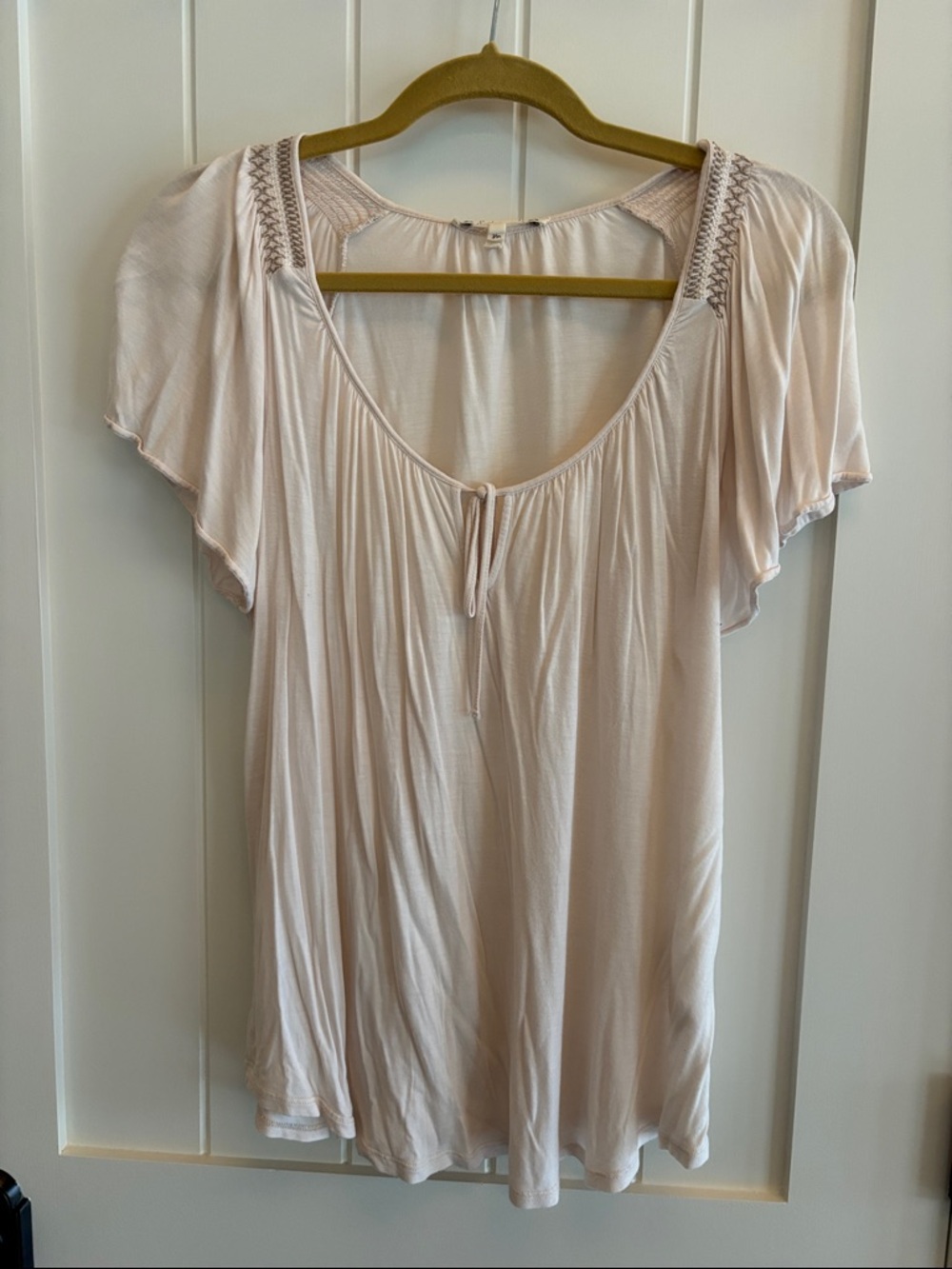 Soft Joie Pale Blush Scoop Tie Neck Flutter Sleeve Tunic